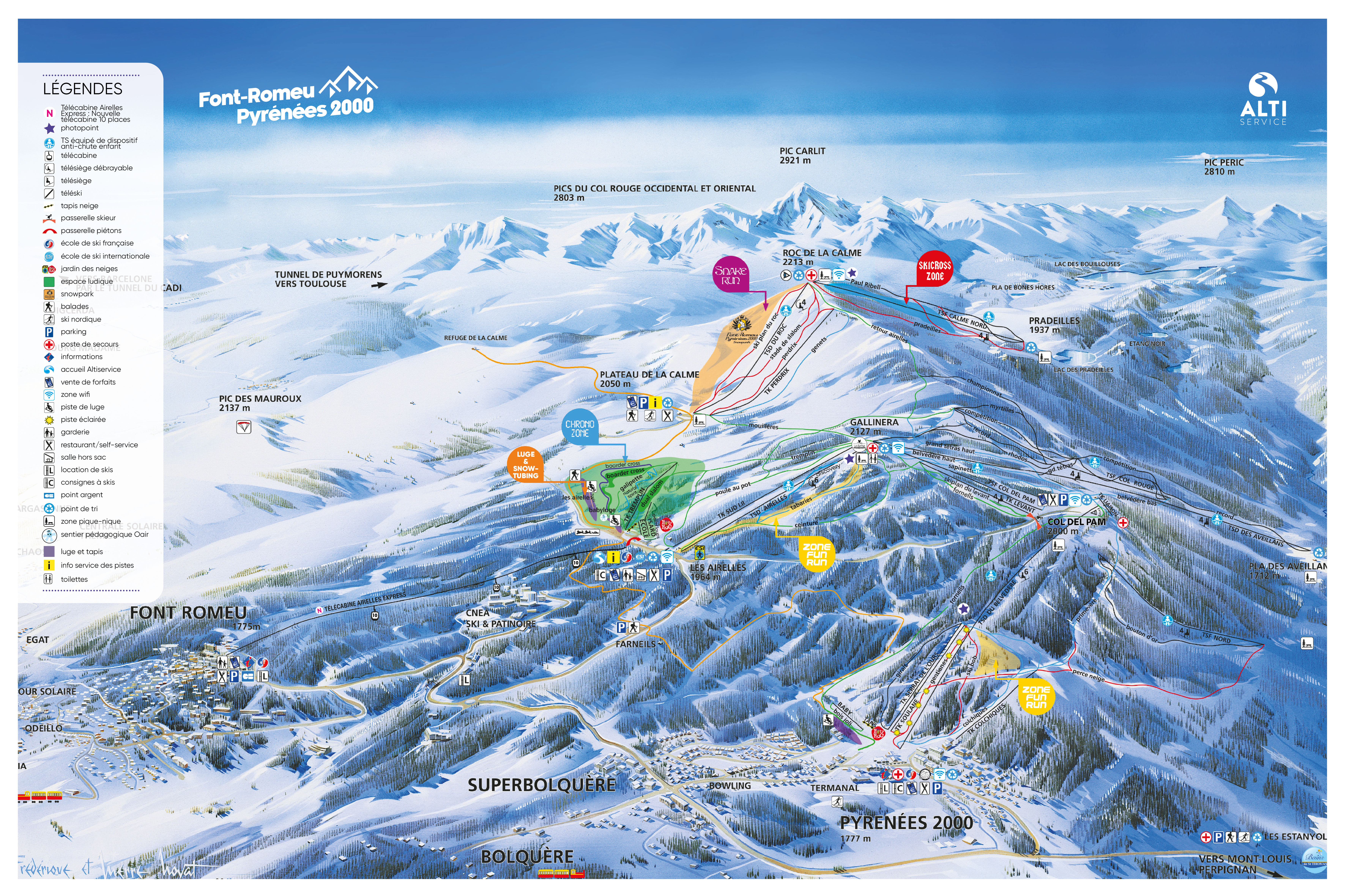 Plan des pistes Font-Romeu Pyrénées 2000
