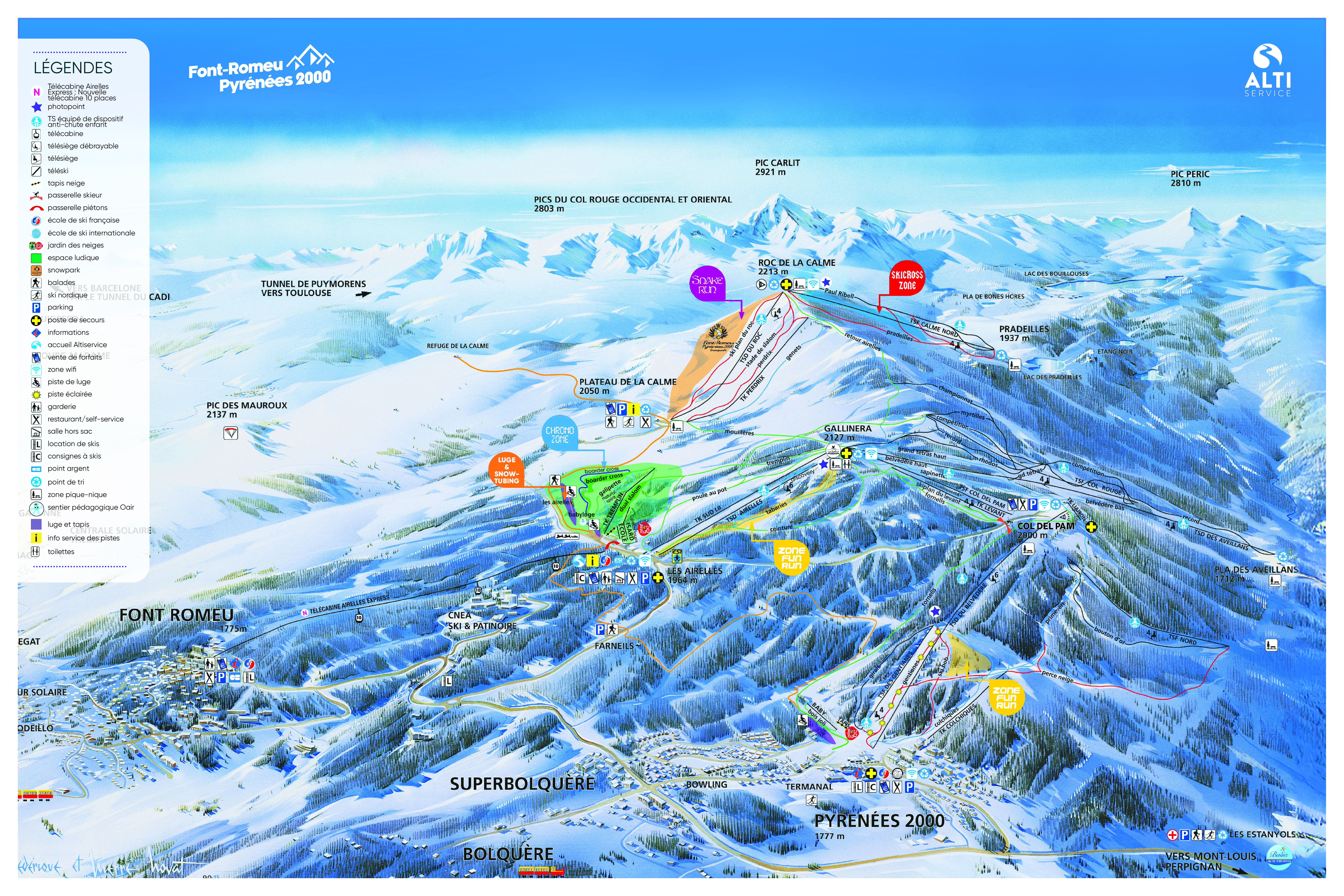 Plan des pistes Font-Romeu Pyrénées 2000